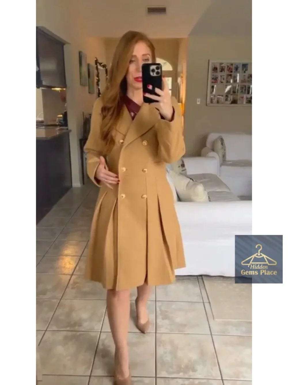 Women's Wool & Pea Coat Notch Lapel Double Breasted A-Line Trench Jacket with